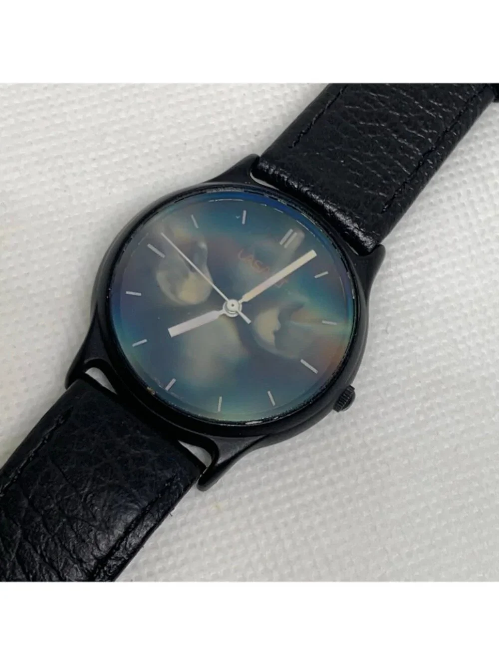 Vintage 90s Lasart 3D Holographic unisex Wrist Watch 32mm black tone running